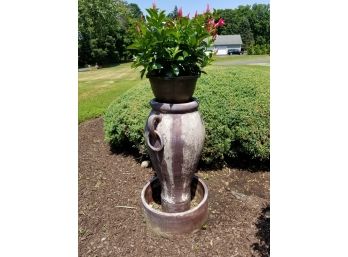 Large Outdoor Handled Acrylic Jardiniere Topiary With Potted Mandevilla Vine