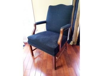 Wooden Upholstered Arm Chair With Head To Head Nails Gimp