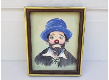 Original Oil On Board Art Portrait Of A Sad Clown Signed 'M. LYNCH, 79'