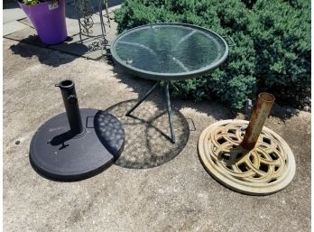 2 Heavy Base Stand & An Outdoor/Patio Glass Top Table