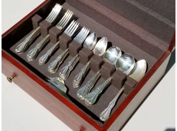 W. MA. Rogers. Silver Overlaid Silverware Service By Oneida In Wooden Storage