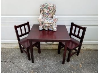 Mini Child Size Dining Table & Chairs Set + Doll Wingback Chair