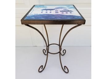Wrought Iron Side Table With Ceramic Tile Top