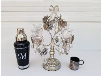 Cocktail Shaker, Shabby Chic Epergne & Silverplated Baby Cup