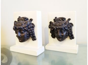 Pair Of Ethnic Carved Head On Plaster Bookends