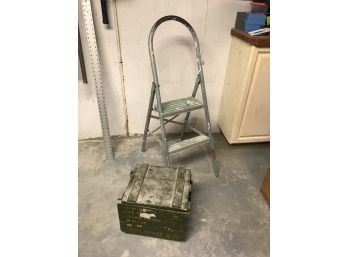 Step Ladder And Ammo Case W/ Framing Nailer Cartridges