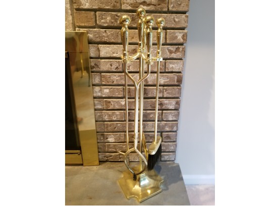 4 Pieces Brass Fireplace Tools Set With Stand