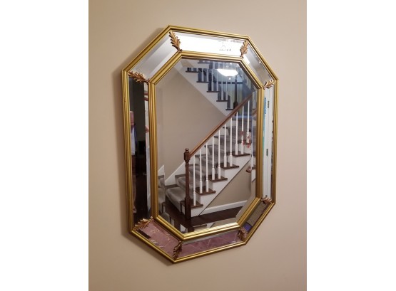 Art Deco Style Brass Frame Octagonal Beveled Glass Mirror