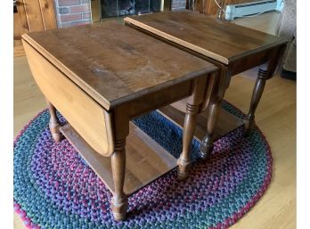 Two One Drawer Drop-leaf Side Tables