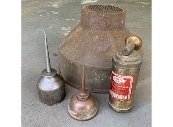 Two Oil Cans And Fire Extinguisher