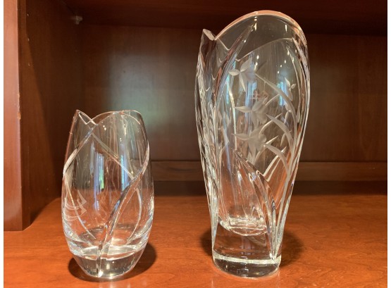 Two Tulip Curved Top Crystal Vases