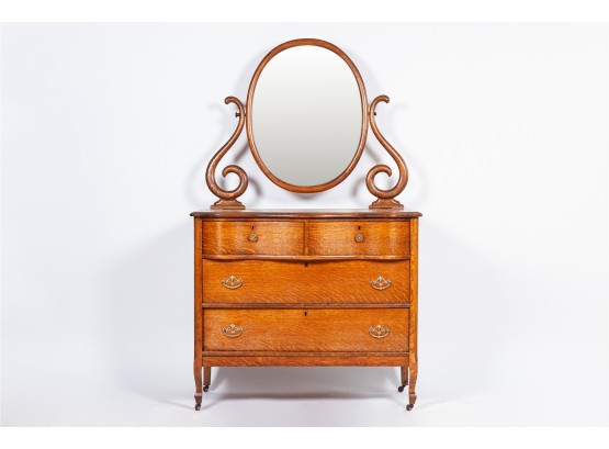 Antique Tiger Maple Dresser With Mirror