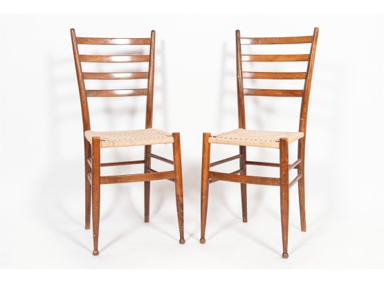 Pair Of Mid-Century Ladder-Back Chairs With Woven Seats
