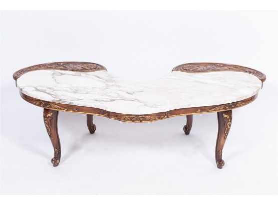 Kidney Shaped Marble Top Coffee Table