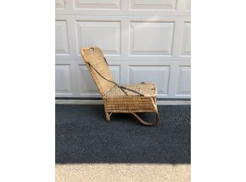 Vintage Wicker And Leather Folding Canoe Chair