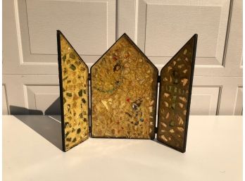 Folk Art Hand Made Colored Glass Folding Screen