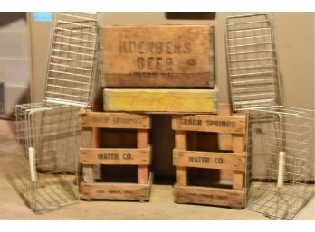 Vintage Advertising Crates And Wire Baskets