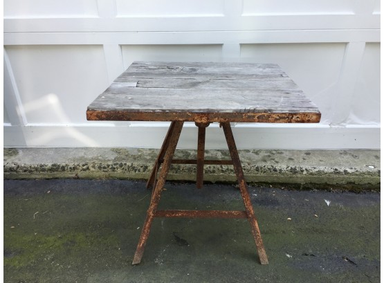 Rustic Wood Top Industrial Iron Base Table