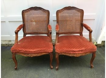 Pair Of French Cane Back Cherry Wood Chairs
