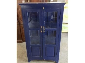 Distressed Wood And Glass Display Cabinet