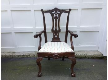 Antique Chippendale Carved Wood Arm Chair