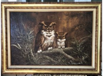 MASSIVE Oil On Canvas “Owls” Signed By Tranner?