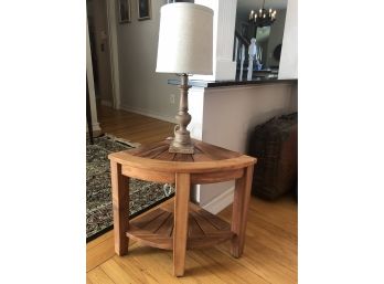 Hardwood Corner Table And Shabby Chic Lamp