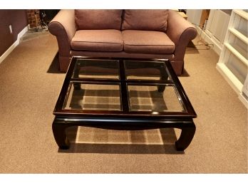 Century Furniture Square Asian Themed Wood And Glass Coffee Table