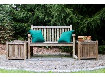 Outdoor Teak Bench 49x24x18”seat With Pair Of Outdoor Cotton Weatherproof Pillows