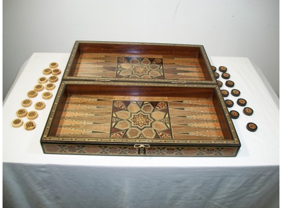 Vintage All Inlaid Inlaid Marquetry Backgammon Set