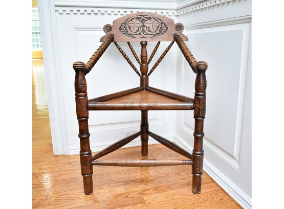 Antique Carved Spool Turned Corner Chair Purchased In Belgium #2
