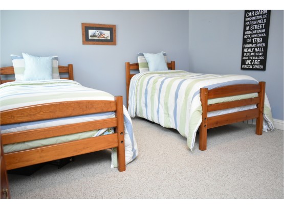 Solid Pine This End Up Twin Size Convertible Bunk Bed / Dual Beds. Mattresses, Boxsprings