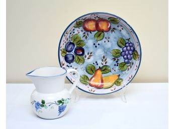 Two Piece Ceramic Tableware, Savoir Vivre 7' Pitcher 13' Platter