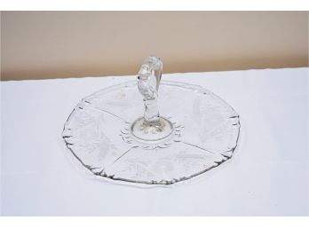 Etched Glass Serving Platter With Center Handle 12'
