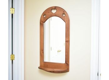 Pine Round Top Wall Mirror With Shelf