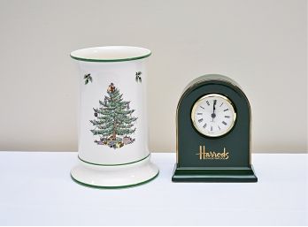Spode Porcelain Christmas Tree Candle Holder 12'H , Harolds Mantle Clock