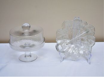 Glass Platter And Covered Pedestal