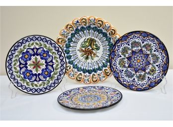 Four Pintado A Mano Hand-Painted Decorative Art Plates 9'-12'