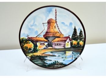 Pintado A Mano Windmill 10' Art Pottery Decorative Hanging Plate Signed 'Saldo'