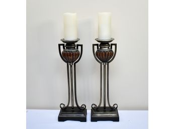 Pair 20' Pillar Candle Pedestals And Two Flameless Pillar Candles