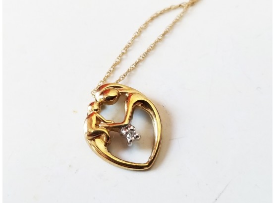 10K Yellow Gold & Genuine Diamond Accent Mother & Child Pendant Necklace