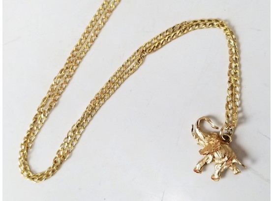Solid 14K Gold Elephant Figural Pendant On Solid 10K Gold Chain