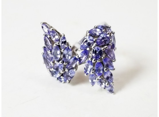 STS Jewels Platinum Over Sterling Silver Tanzanite Bypass Statement Ring Sz 6.5