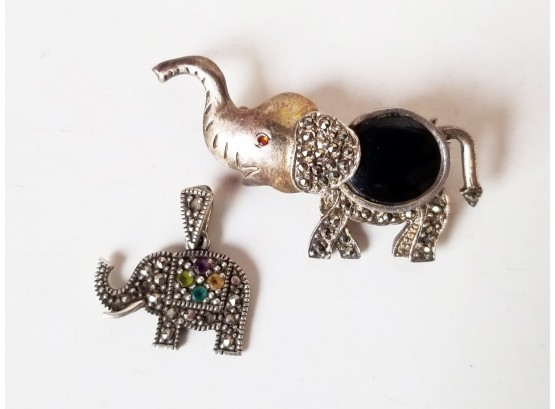 Sterling Silver Elephant Pin & Pendant