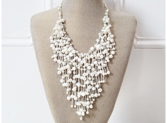 14K White Gold Gray-ish Baroque Pearls Fringe Waterfall Necklace