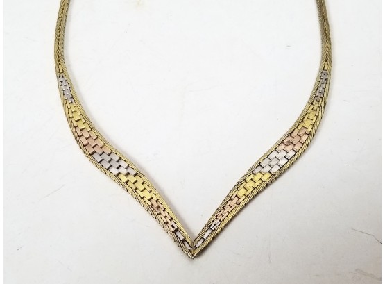 Multi-tone Gold Over Sterling Silver Chevron Necklace