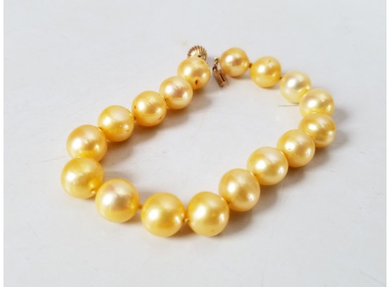 14K Gold Genuine Cultured Champagne Pearls Bracelet
