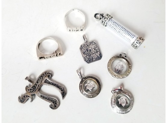 Assorted Sterling Silver Jewish/Judaica Jewelry (Rings, Pendants, Charms)