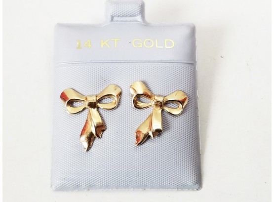 14K Yellow Gold Ribbon Bow Pierced Earrings