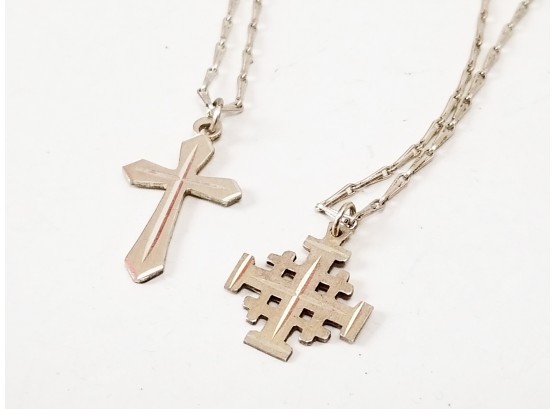 2 Sterling Silver Jerusalem Crosses Pendant Necklaces